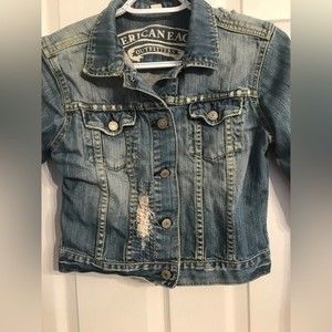 Y2K American Eagle distressed jean jacket size medium